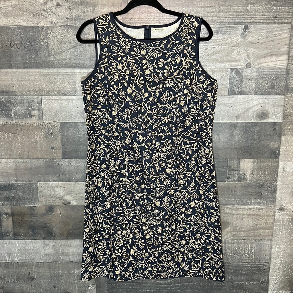 New Navy Blue and Tan Eddie Bauer Midi Sleeveless Dress